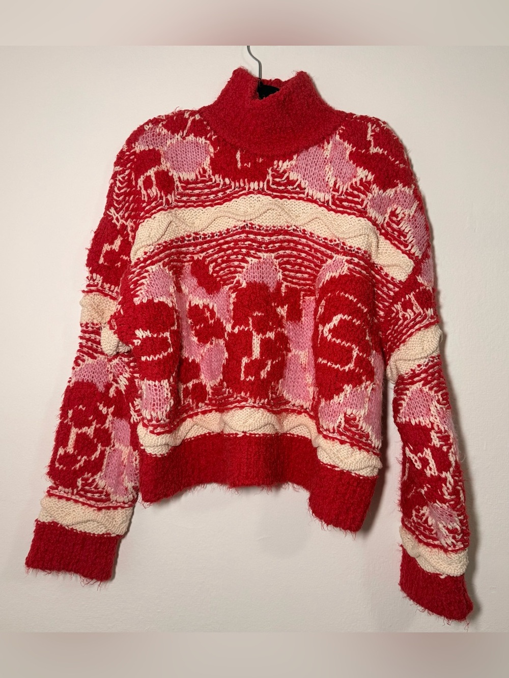 Zara Textured Turtleneck Sweater Cable Knit In Red Size medium M Cable Knit